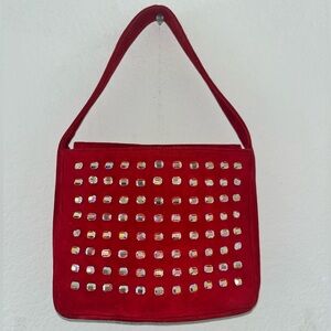Italian Bag - Red Suede Purse with Crystal Embellishments - Made in Italy